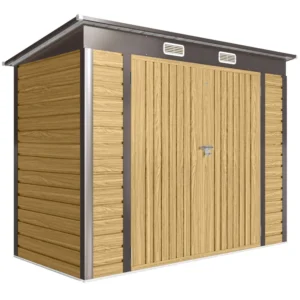 Outsunny 8ft x 4ft  Metal Pent Double Hinged Garden Shed -Oak Brown