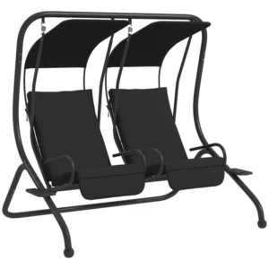 Outsunny Two-Seat Metal Garden Swing Chair with Protective Canopy - Black