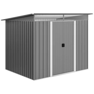 Outsunny 9'x6' Metal Pent Garden Shed - Light Grey
