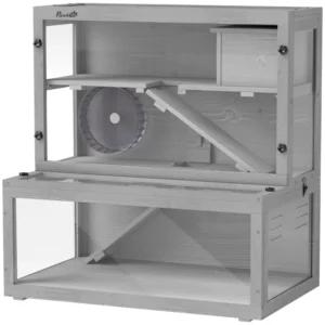 Outsunny PawHut Wooden Hamster Cage with Hut - Grey