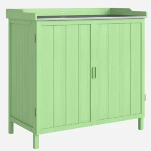 Outsunny Timber Potting Bench Table Garden Storage Cabinet - Green