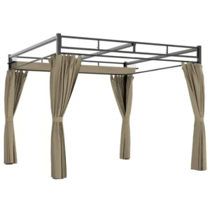 OutSunny 10’x10′ Metal Pergola with Retractable Roof - Khaki