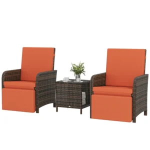Outsunny 3 Piece Rattan Bistro Set  with Cushions - Orange