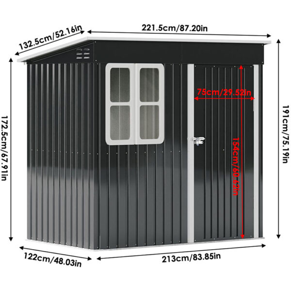 Living and Home 7x4 Metal Pent Shed with Window - Charcoal Black