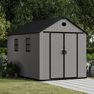 Living and Home 7.5' x11'  WoodField Woodgrain Plastic Apex Shed - Light Grey (Coming Soon)