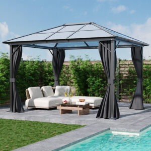 Living and Home 12'x10' Aluminium Grey Single-Roof Gazebo