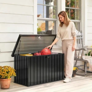 Outsunny Galvanised Metal Garden 400 Litre Storage Box - Black