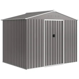 Outsunny 8ft x 6ft Metal Apex Double Door Garden Shed - Light Grey