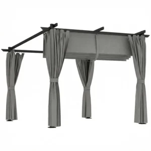 OutSunny 10'x10' Aluminium Garden Pergola with Curtains - Light Grey