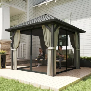 Outsunny 10'x 10' Hardtop Metal Hardtop Gazebo with Galvanised Steel Roof -  Black