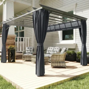 Outsunny 12'x 10' Metal Pergola with Retractable Roof Canopy - Dark Grey