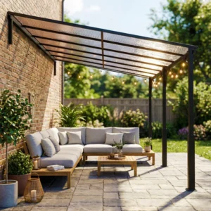 Outsunny 13'x 10' Wall-Mounted Metal Lean-to Pergola Polycarbonate Roof - Brown
