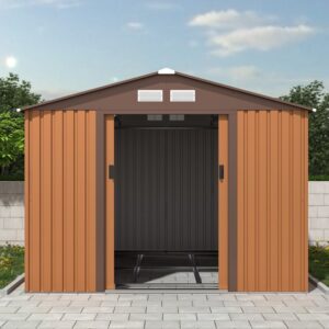 Charles Bentley 8x10 Metal Apex Shed with Foundation Grid - Brown