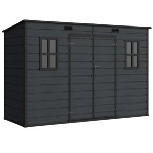 Outsunny 10'x4' Plastic Pent Garden Storage Shed with Floor - Dark Grey