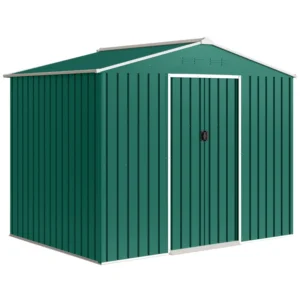 Outsunny 8ft x 6ft Metal Apex Double Door Garden Shed - Green