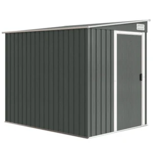 Outsunny 5ft x 7ft Lean To Metal Garden Shed with Foundation Grid - Grey