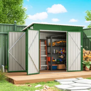 Outsunny 7.5' x 4.5' Double Hinged (Dual Entrance) Metal Pent Shed - Green