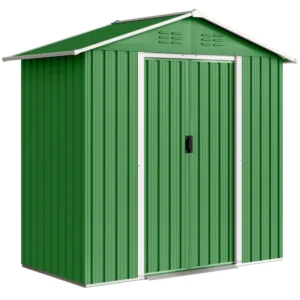 Outsunny 6.5ft x 3.5ft Apex Metal Shed with Sliding Doors - Green