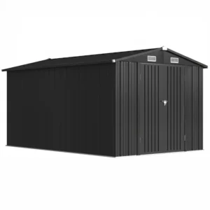 Outsunny 8' x 12' Double Hinged Metal Storage Shed - Dark Grey