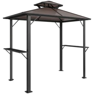 Outsunny 8'x5' Hardtop Grill Gazebo with Double Roof - Brown