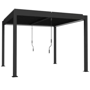 OutSunny 10' x 10' Metal Aluminium Louvered Pergola with LED Lights - Dark Grey