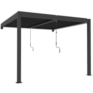 OutSunny 10' x 10' Metal Aluminium Wall Mounted Louvered Pergola with LED Lights - Dark Grey