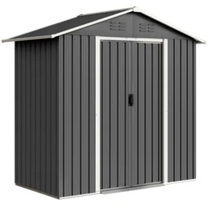 Outsunny 6.5ft x 3.5ft Apex Metal Shed with Sliding Doors - Dark Grey