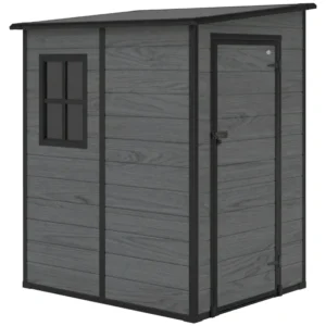 Outsunny 4'x5' Plastic Lean To Shed with Window - Wood Effect