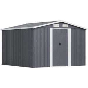 Living and Home 8x8 Apex Metal Shed with Foundation Grid - Anthracite Grey