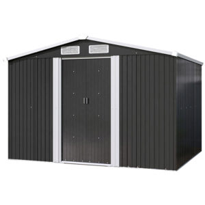 Living and Home 8x6 Apex Metal Shed with Foundation Grid - Anthracite Grey