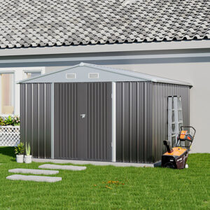 Living and Home 10x8 Double Hinged Apex Metal Shed - Grey (Expected Arrival Spring 2027)