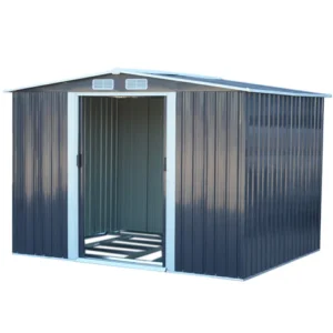 Living and Home 8x10 Apex Metal Shed with Foundation Grid - Anthracite Grey