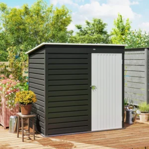 Outsunny 6ft x 4ft Metal Pent Garden Storage Shed with Single Door -  Dark Grey