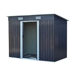 Living and Home 8x4 Pent Metal Shed with Foundation Grid - Charcoal Black