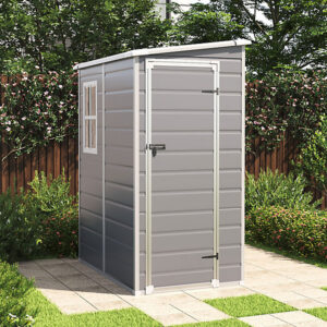 Living and Home 4x5 Plastic Lean To Storage Shed with Integral Floor - Grey / Black