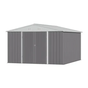 Living and Home 10x8 Double Hinged Apex Metal Shed - Grey