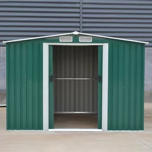 Living and Home 8x8 Apex Metal Sliding Door Shed with Foundation Grid- Green