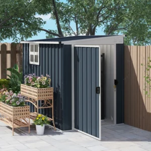 Outsunny 4ft x 6ft Lean To Metal Garden Shed with Window - Dark Grey