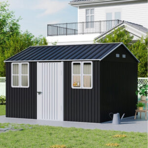 Living and Home 12' x 10' Metal Apex Single Hinged Door Roof Garden Tool Shed - Anthracite