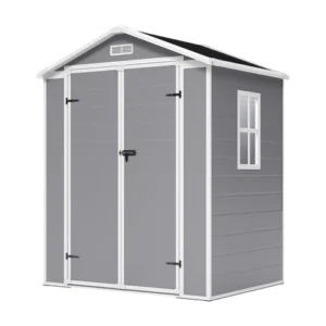 Living and Home 6x4 Plastic Storage Shed with Integral Floor- Grey / Black