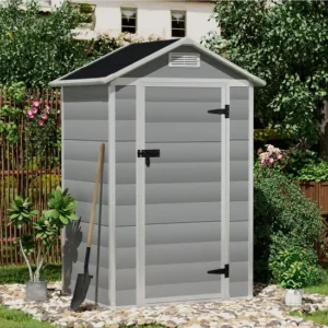 Living and Home 4x3 Plastic Storage Shed with Intergral Floor  - Grey / Black