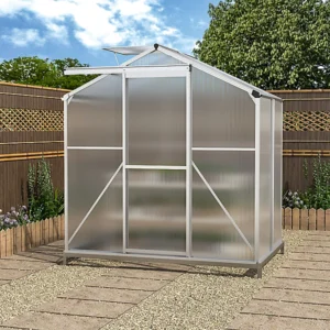 Living and Home 6x4 Polycarbonate Aluminium Greenhouse and Foundation
