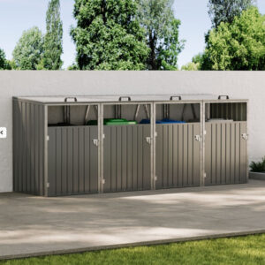 Living and Home Quadruple Metal Bin Store - Light Grey