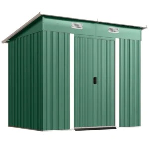 Outsunny 6.5ft x 4ft Metal Garden Pent Shed with Foundation Grid - Green