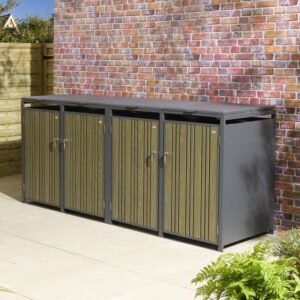 Rowlinson Wimbledon Premium Metal Quadruple  Bin Store - Oak