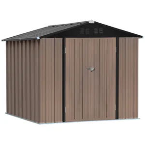 Living and Home 8x6 Metal Apex  Garden Storage Shed - Brown