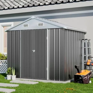 Living and Home 8x6 Double Hinged Metal Apex Garden Storage Shed -  Grey