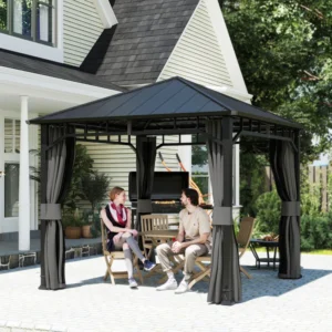 Outsunny 10'x 10' Hardtop Metal Gazebo Canopy with Galvanised Steel Roof - Dark Grey