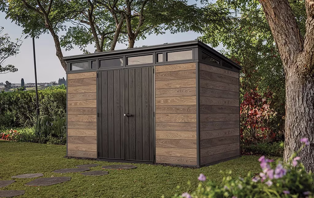 Keter 11'x 7 Walnut Brown Signature Heavy Duty Plastic Pent Shed - Image 3