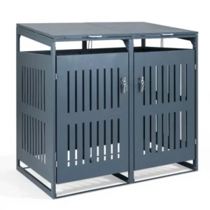 Pro-Tect 4.5'x 2' Modern Double Metal Wheelie Bin Enclosure - Pitched Roof Grilled Doors Grey